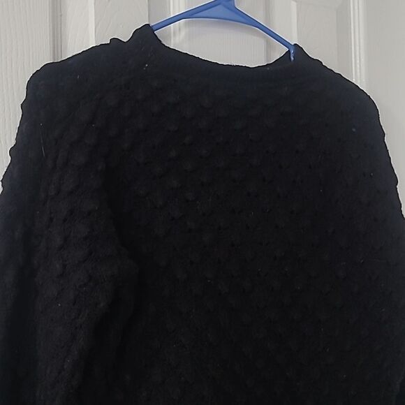 💲6️⃣ Bundled ✔️Black Popcorn Open Knit Short Puff Sleeve Sweater Sz L - Picture 3 of 5